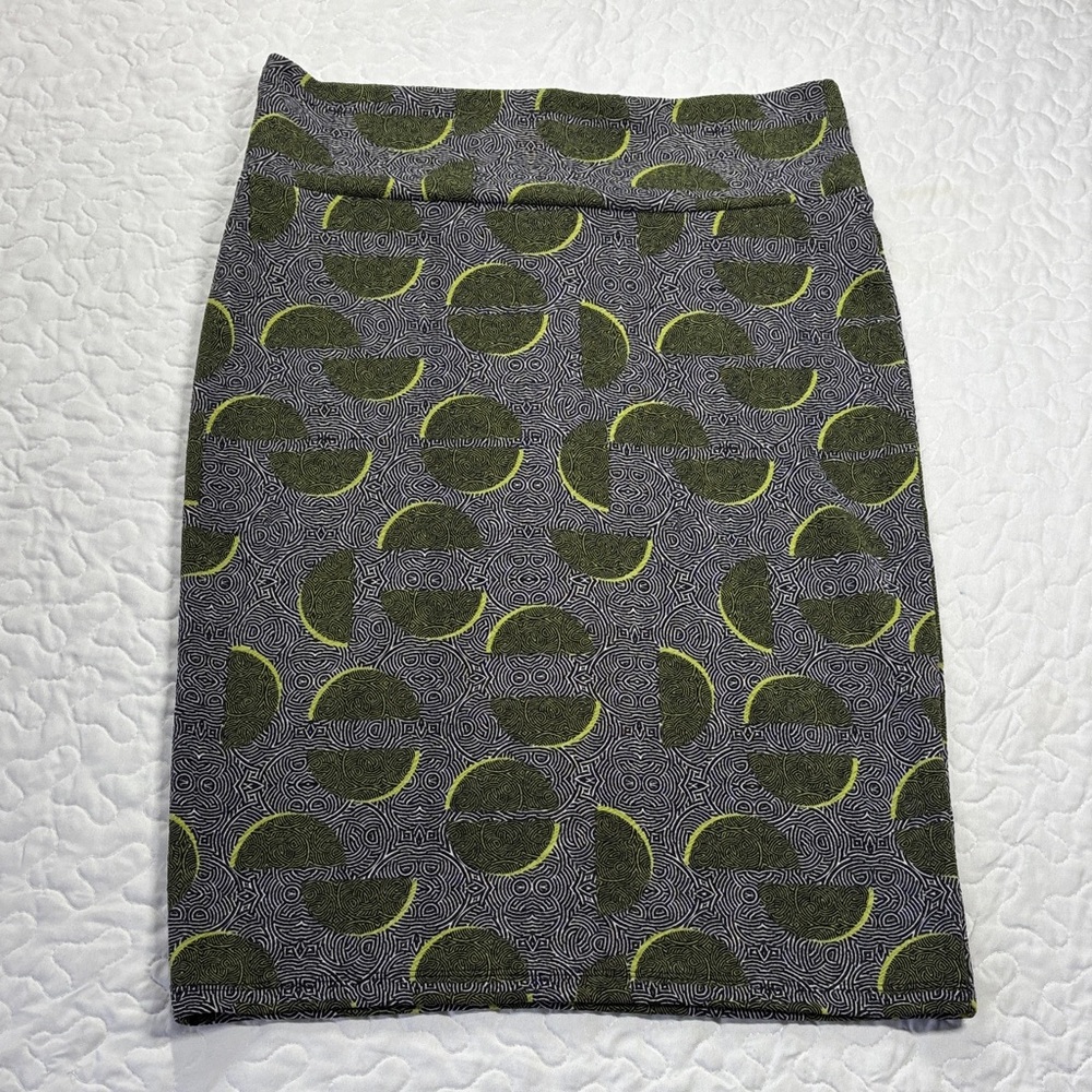 LuLaRoe Simply Comfort Green Gray Geometric Pencil Skirt size L